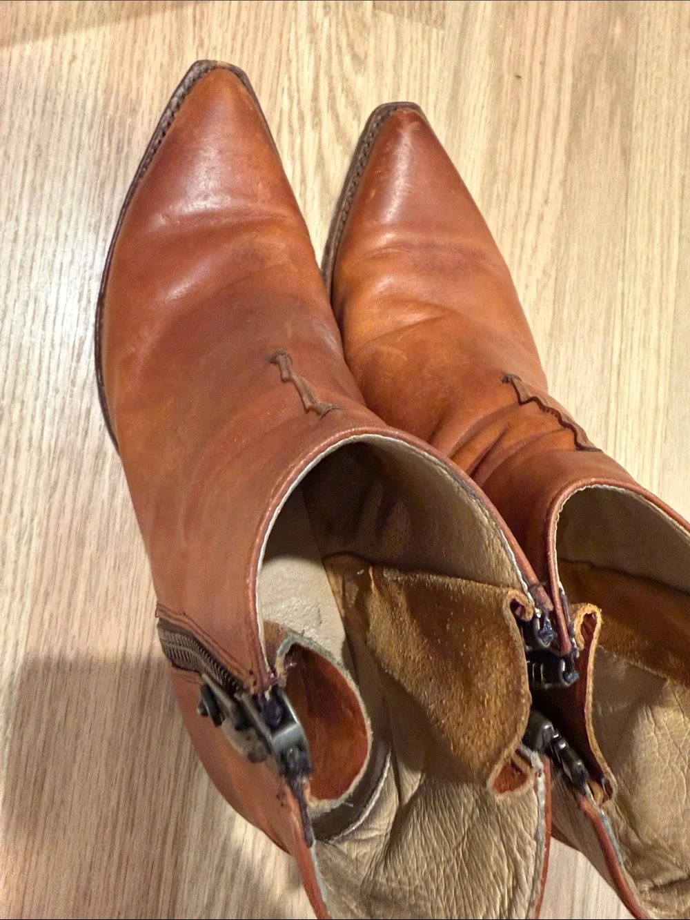 Frye Tan Leather Zip Ankle Boots